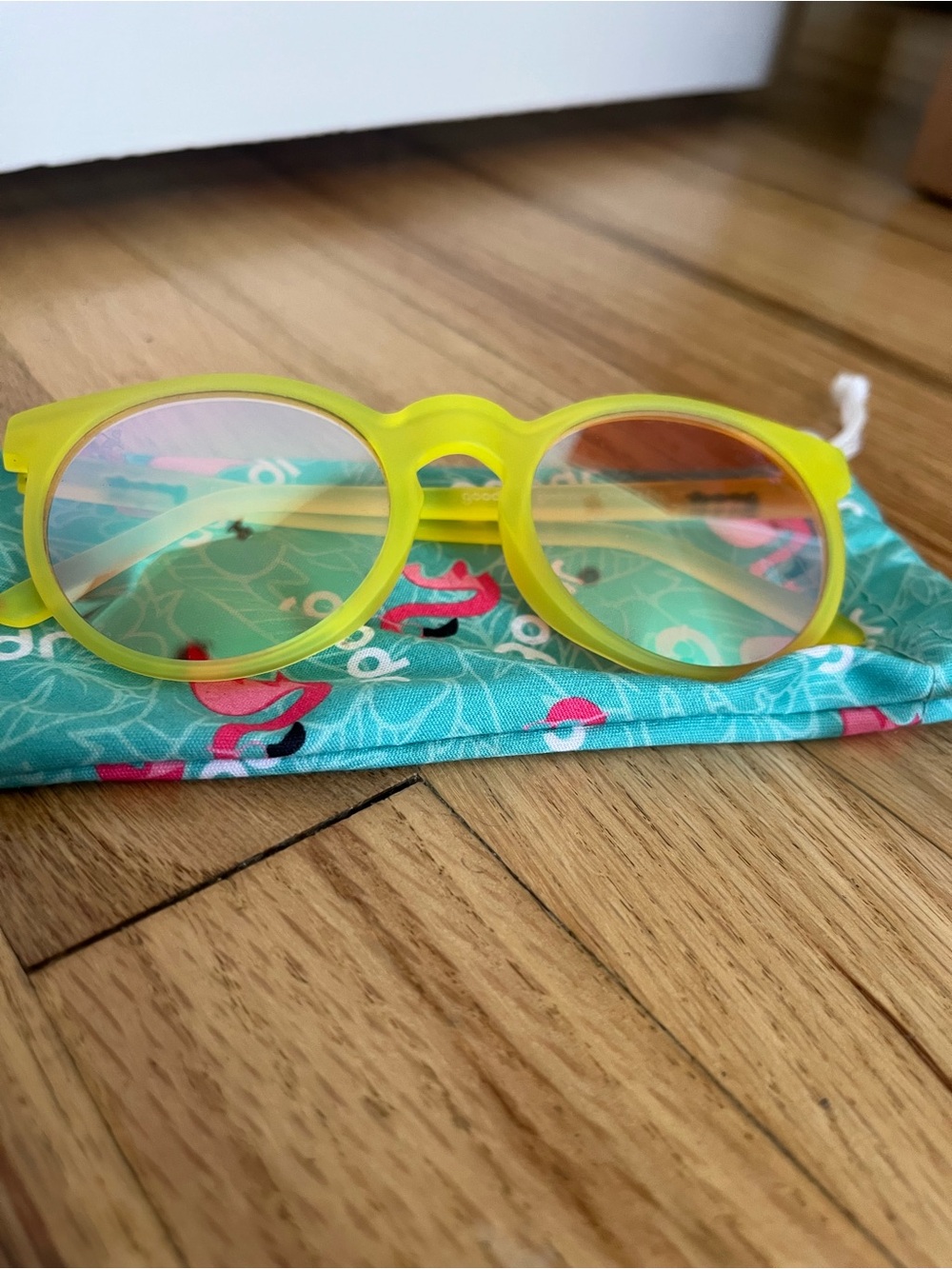 Goodr Yellow Round Polarized Sunglasses with Pink Lenses